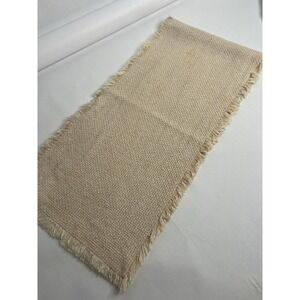 Primitive Table Runner Woven Cotton Vintage 44" X 10.5" Fringe‎ Beige Tan Khaki